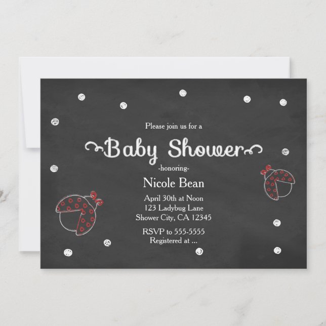 Ladybug Chalkboard Dots Baby Shower Einladungen (Vorderseite)