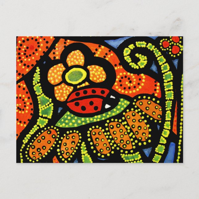 Ladybug Colorful Whimsical Folk Niedlich Postkarte (Vorderseite)