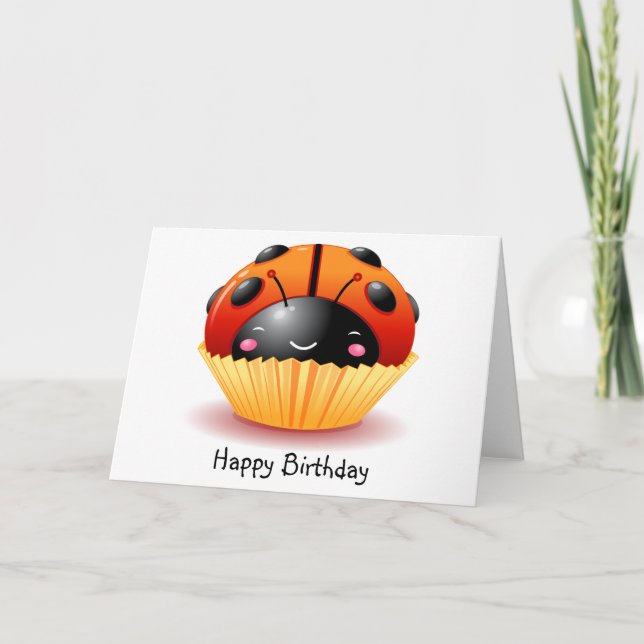 Ladybug Cupcake Geburtstagskarte Karte (Vorderseite)