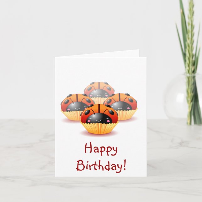 Ladybug Cupcakes Geburtstagskarte Karte (Vorderseite)