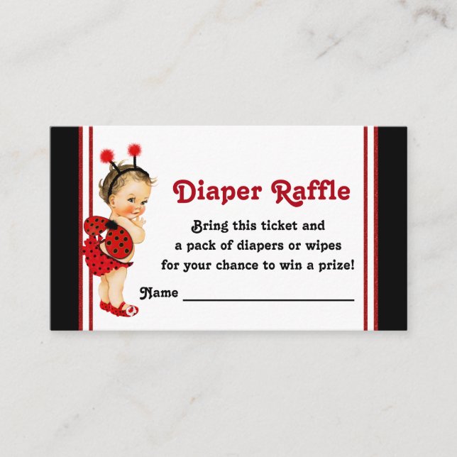 Ladybug Diaper Raffle Tickets Girl Baby Dusche Begleitkarte (Vorderseite)