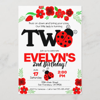 Ladybug Einladung zum 2. Geburtstag