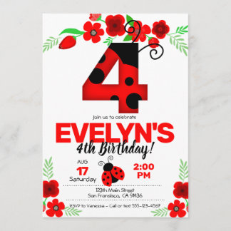 Ladybug Einladung zum 4. Geburtstag