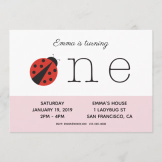 Ladybug Einladung zum ersten Geburtstag in Rosa