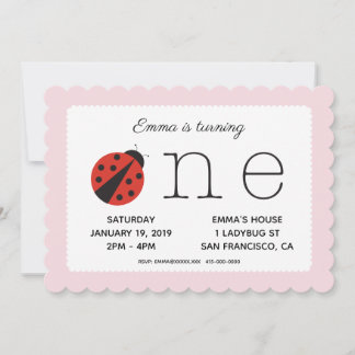 Ladybug Einladung zum ersten Geburtstag in Rosa