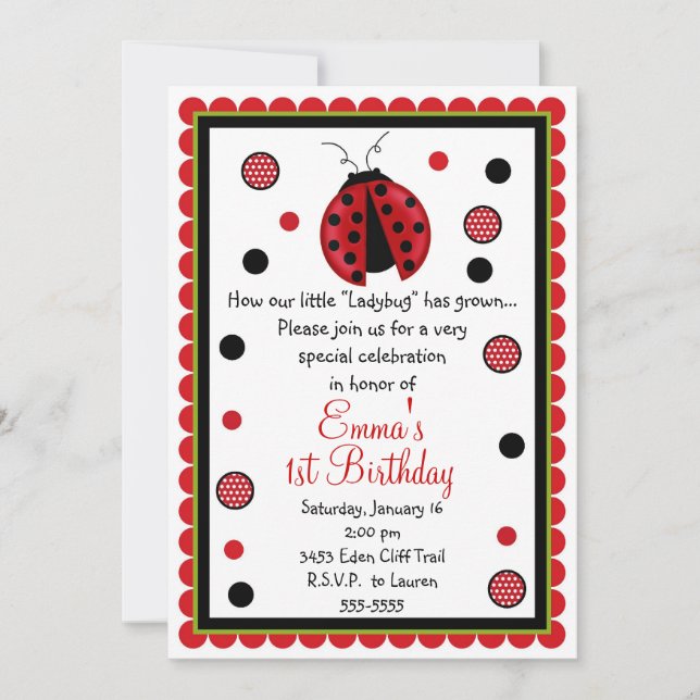 Ladybug Einladungen zum Geburtstag (Vorderseite)