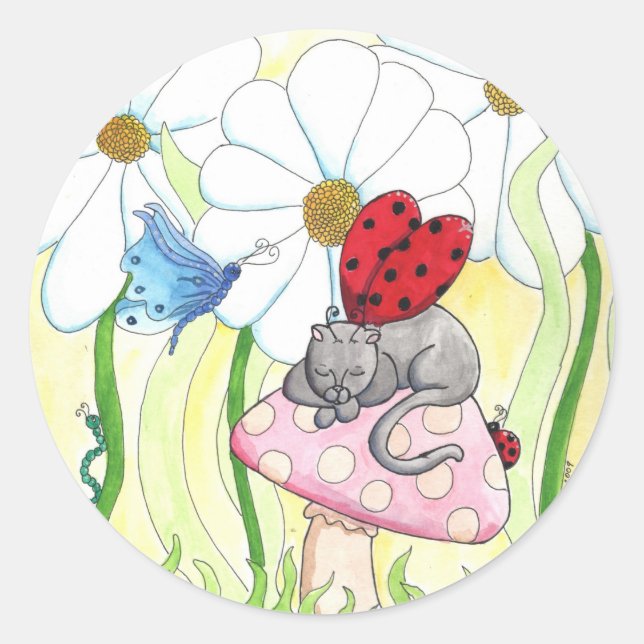 Ladybug Fairy Cat Runder Aufkleber (Vorderseite)