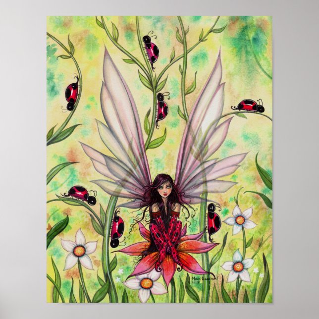 Ladybug Fairy Fantasy Art Illustration von Poster (Vorne)