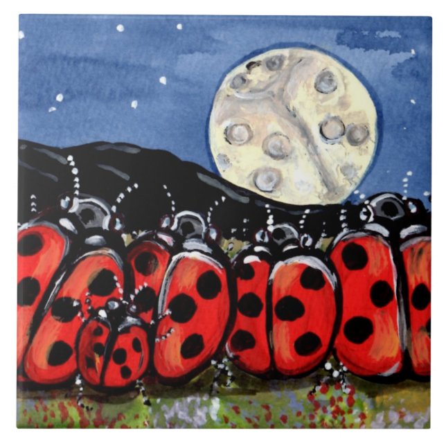 Ladybug Family Moon Night Design 6" Tile Trivet Fliese (Vorderseite)
