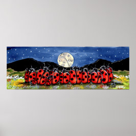 Ladybug Family Watch Moon Stars Night Navy Poster