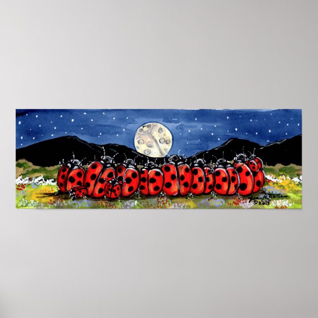 Ladybug Family Watch Moon Stars Night Navy Poster (Vorne)