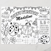 Ladybug Farbseite Geburtstags Tischset Dekoration 