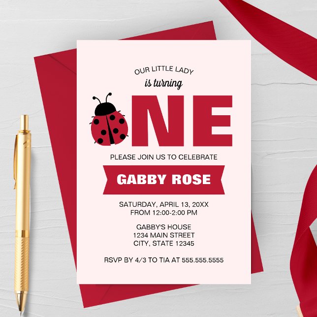 Ladybug First Birthday Invitation Einladung (Our Little Lady Is Turning One | Love Bug First Birthday | Garden Spring Birthday Party Invitation)