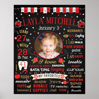 Ladybug First Birthday-Kalkboard-Zeichen Poster