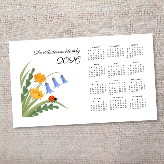 Ladybug Floral Botanical Bluebells Calendar 2026 Magnetkarte (Von Creator hochgeladen)
