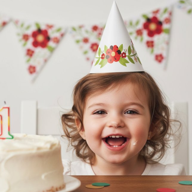 Ladybug Floral Garland Birthday Party Hat Partyhütchen (Ladybug 1st birthday party hat)