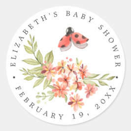 Ladybug Floral | Spring Baby Shower Fevor Runder Aufkleber