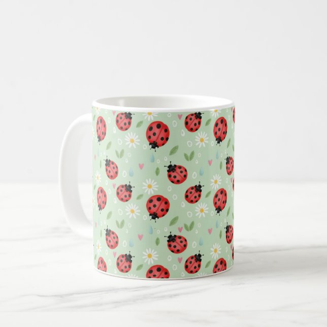 Ladybug Flower Pattern Kaffeetasse (Vorderseite Links)