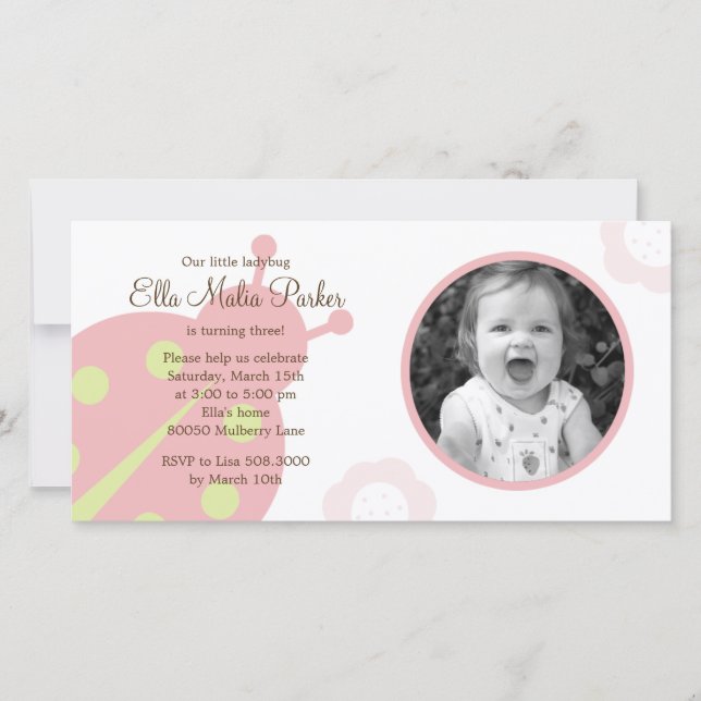 Ladybug Foto Geburtstagseinladung (Vorderseite)