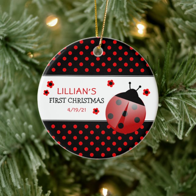 Ladybug Foto Personalisiert Keramik Ornament (Baum)