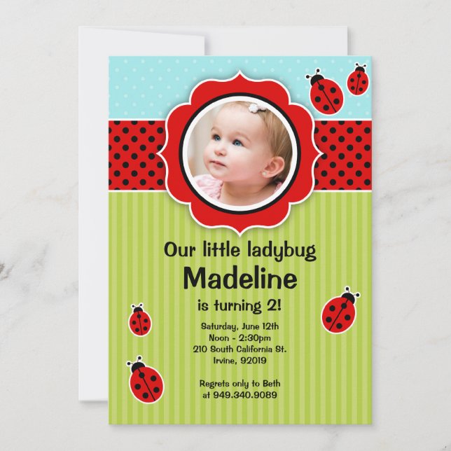 Ladybug Geburtstagspartei Einladung (Vorderseite)