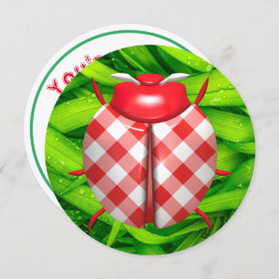 Ladybug Gras Gingham Karo niedlich Einladung
