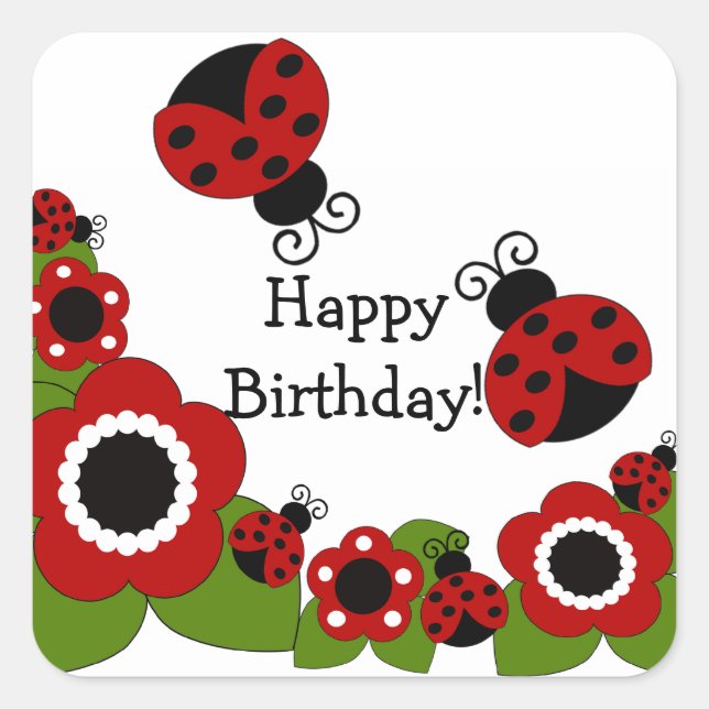 Ladybug Happy Birthday Square Sticker (Vorderseite)