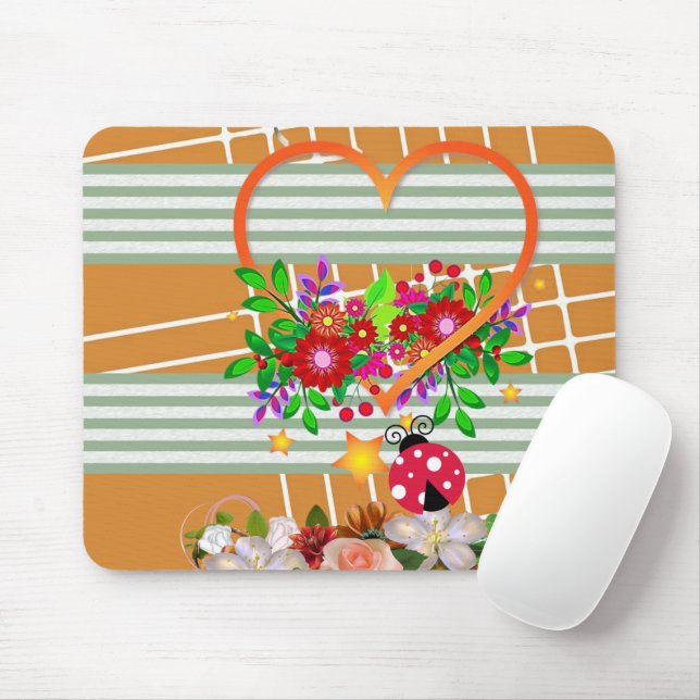 Ladybug Herz Blumenmousepad! Mousepad (Mit Mouse)