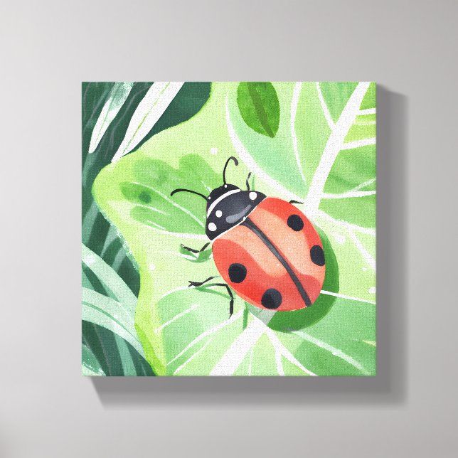 Ladybug | Hübsche Aquarellmalerei Leinwanddruck (Vorderseite)