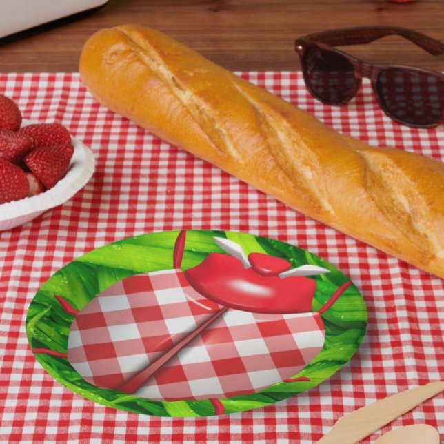 Ladybug in Gras Gingham Karo niedlich grün Pappteller (Von Creator hochgeladen)