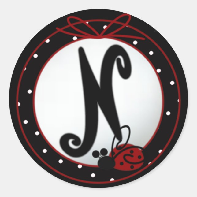 Ladybug Initial N Round Stickers (Vorderseite)