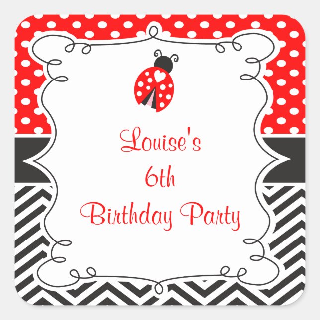 Ladybug Ladybird Birthday Party Quadratischer Aufkleber (Vorderseite)