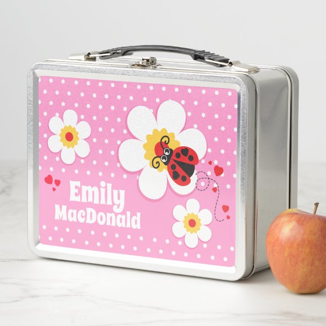 Ladybug ladybird rosa Mädchen benennen Lunchbox (Beispiel)