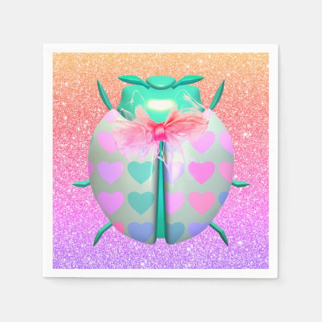 Ladybug liebliche Herzen niedlicher Glitzer Serviette (Vorderseite)