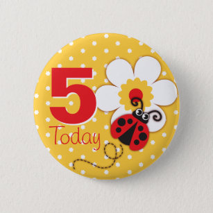 Ladybug Mädchen Geburtstag 5 heute gelbe Taste Button