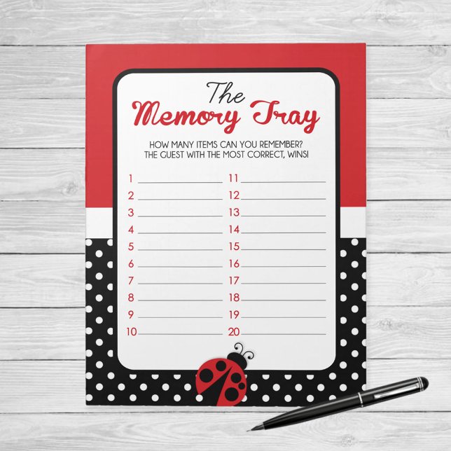 Ladybug Memory Tray Baby Shower Game Pack Notizblock (Ladybug Memory Tray Baby Shower Game)