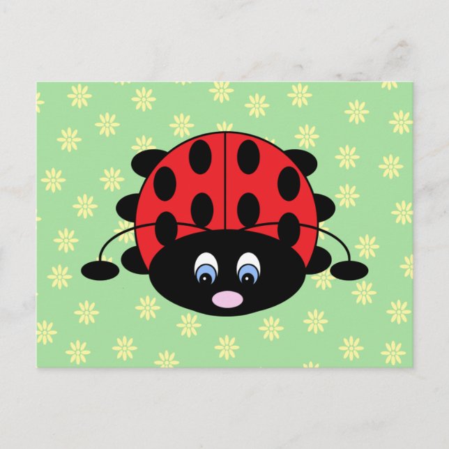 Ladybug mit Blume Postkarte (Vorderseite)