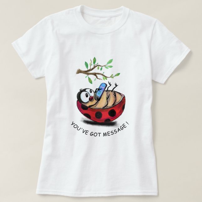 Ladybug mit Phone Funny T - Shirt (Design vorne)