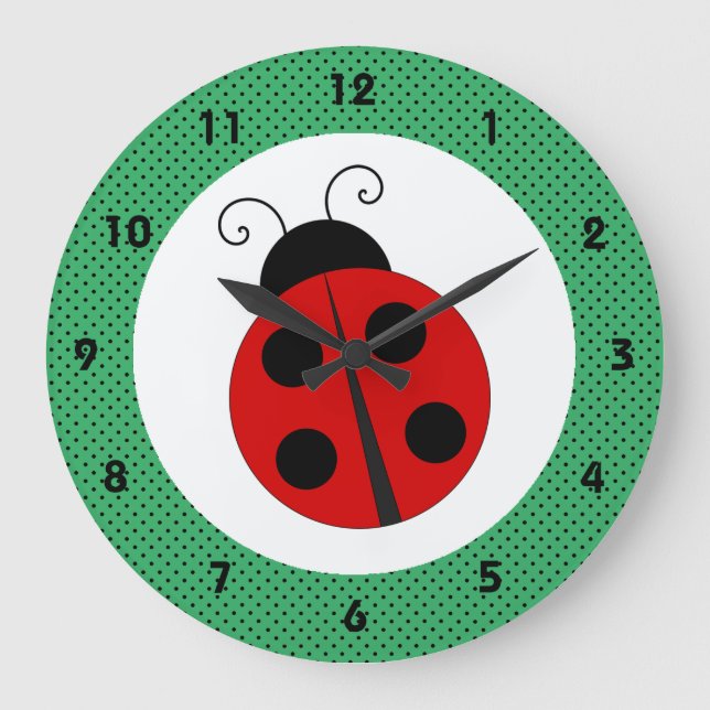 Ladybug mit Polka Dots Design Large Clock Große Wanduhr (Vorderseite)