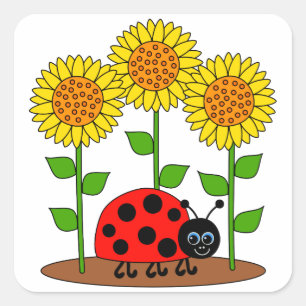 Ladybug mit Sonnenblumen Quadratischer Aufkleber