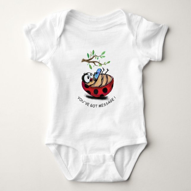 Ladybug mit Telefon Baby Bodysuit - Ihr Text Baby Strampler (Vorderseite)