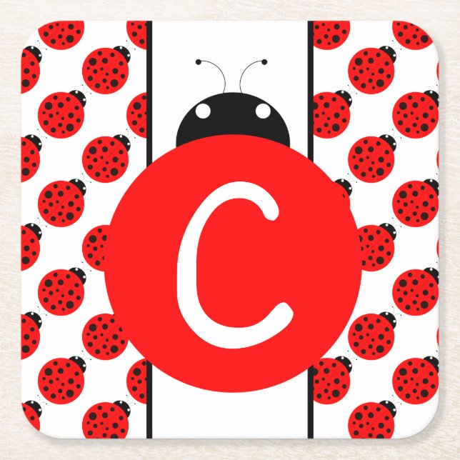 Ladybug Monogram Rechteckiger Pappuntersetzer (Vorderseite)
