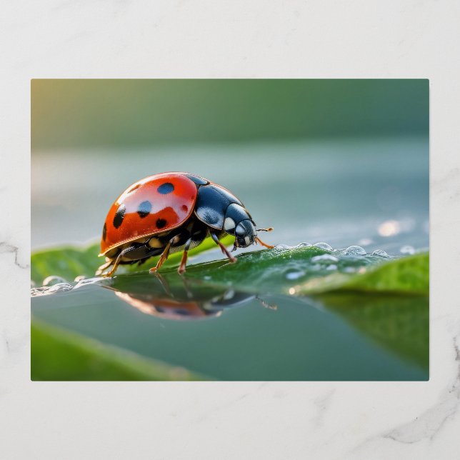 Ladybug Nature Colorful Wildlife Folien Feiertagspostkarte (Vorderseite)