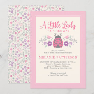 Ladybug Niedlich Pink Floral Girl Babydusche Einladung