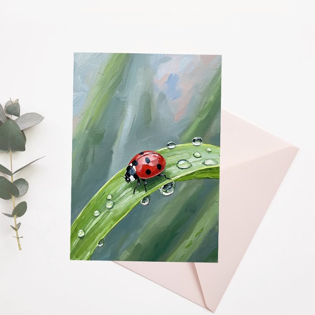 Ladybug on a Dewy Leaf – Nature Postcard Postkarte (Von Creator hochgeladen)