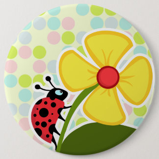 Ladybug Pastel Colors, Polka Dot Button