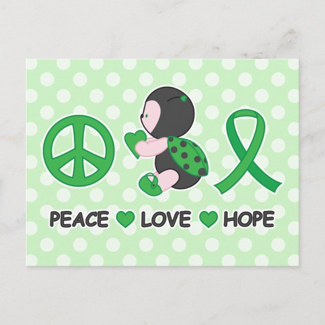 Ladybug Peace Liebe Hope Green Awareness Ribbon Postkarte (Vorderseite)