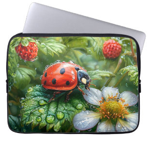Ladybug Perched on Dew Covered Strawberry Pflanze Laptopschutzhülle