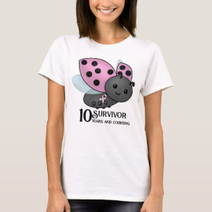 Ladybug Pink Awareness Ribbon 10 Jahre Überlebende T-Shirt