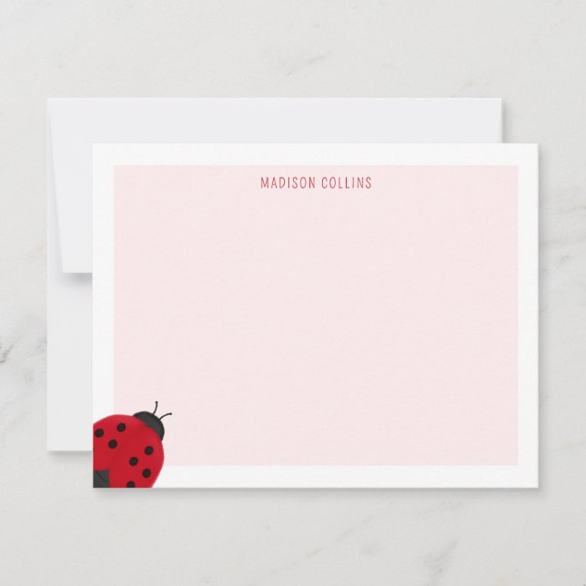 Ladybug Pink Girls Personalisiert Stationery Mitteilungskarte (Vorderseite)